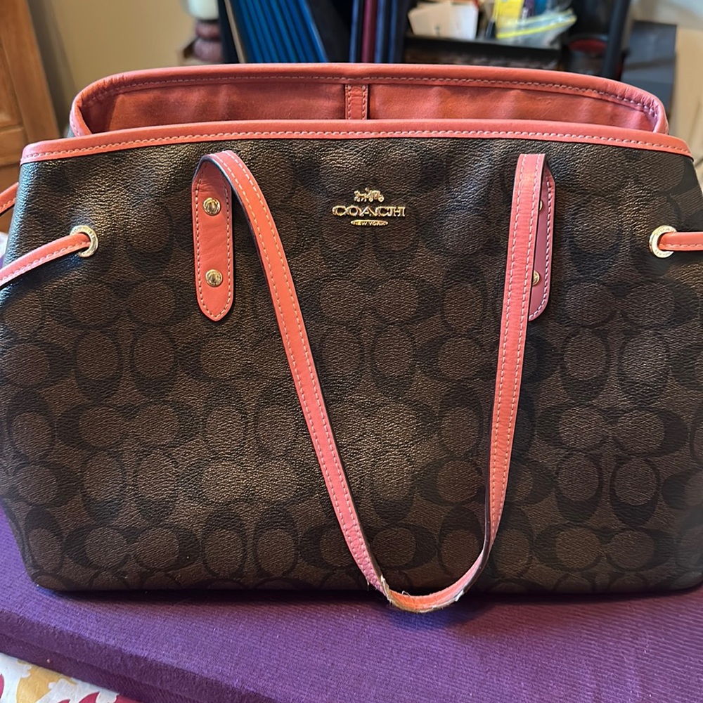 Coach Monogram Brown and Peach Bag